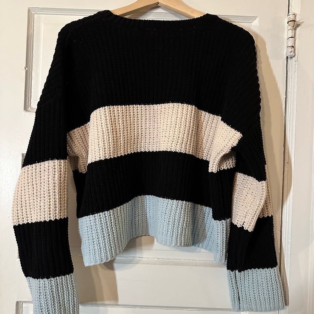 Blue, Cream and Black Sweatshirt with Striped Design